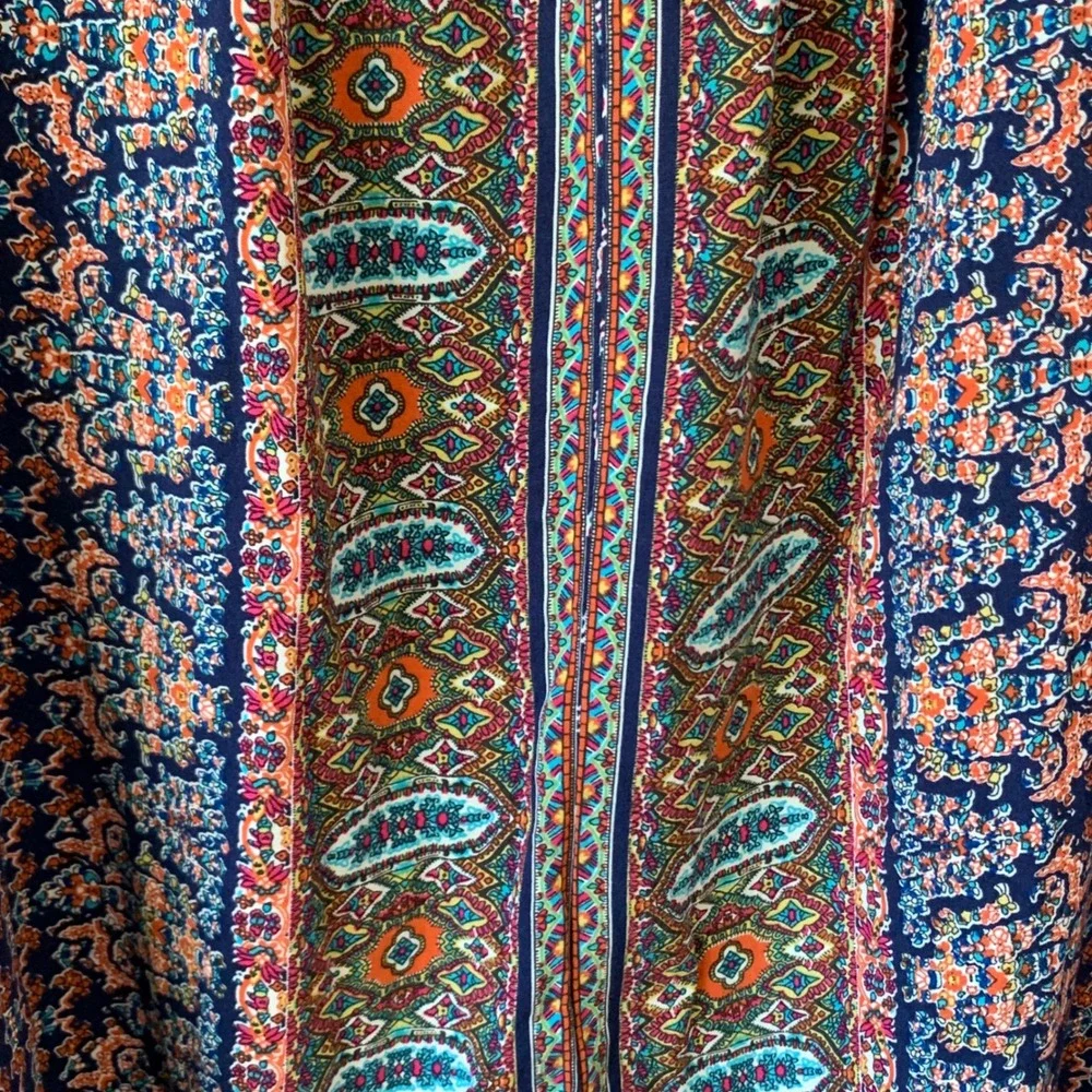 UMGEE navy floral paisley‎ split vneck w tie boho mini dress. Size M